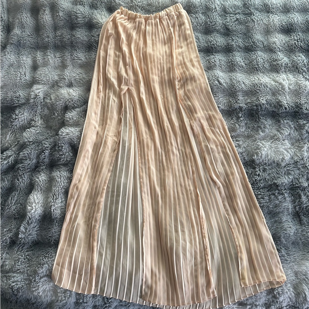 Kendall & Kylie Peach Pleated Side Slits Skirt